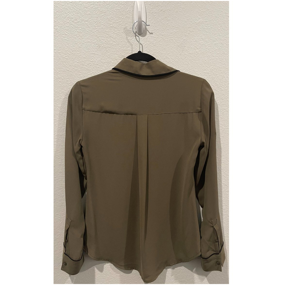 EXPRESS The Portofino Shirt Slim Fit Khaki Black Blouse - Picture 3 of 5